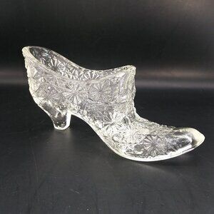 Vintage Clear Fenton Daisy And Button Bow Glass Shoe Slipper Boot 5.5"L
